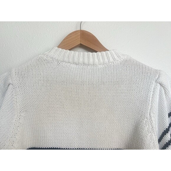 ENGLISH FACTORY Striped Short Puff Sleeve Sweater Buttons Navy Coastal S Preppy - Picture 11 of 14